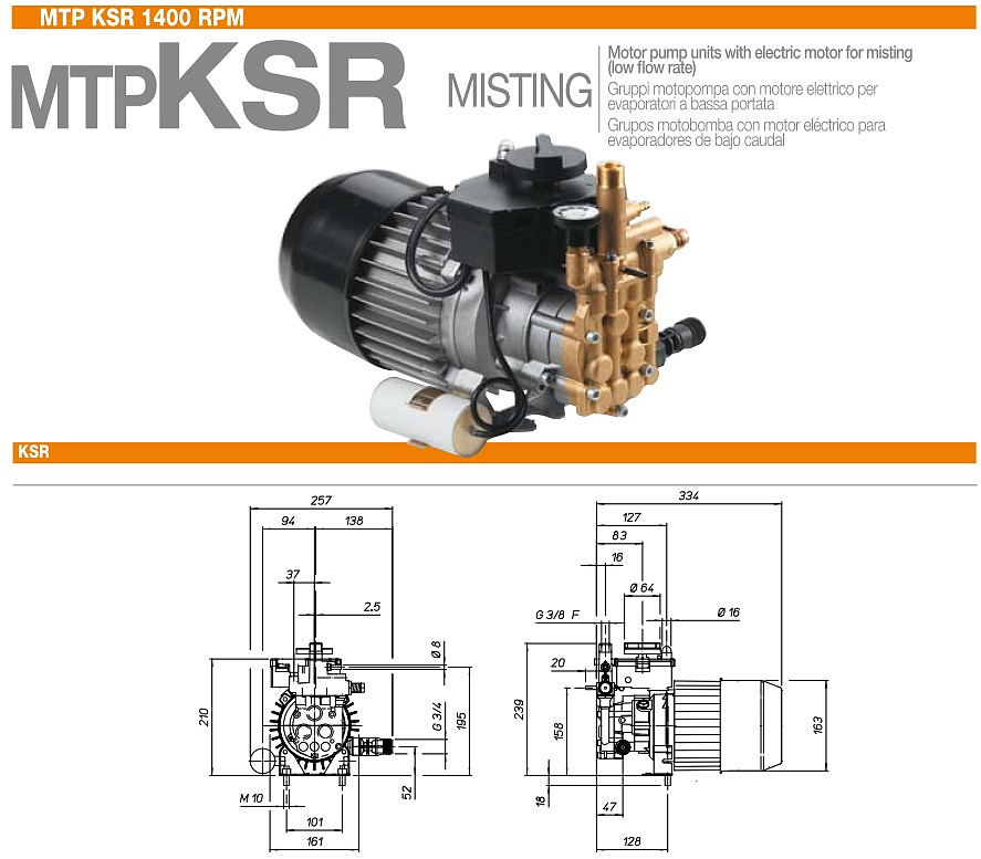 Насос плунжерный MTP KSR 1/70 TSI с эл. двигателем 0,7 кВт 220 В